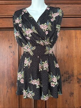 CAbi Black Floral Polka Dot Runaround Romper XS